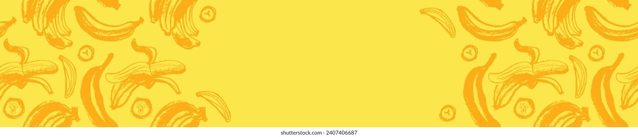 Vektorbananen-Banner-Vorlage mit skizzierbaren Bananen nahtloses Muster. Banana-Hintergrund. Bananafruit-Ornament Das Design der gelben Früchte.