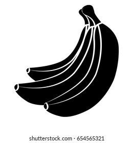 Vector bananas. Bunches of black banana fruits with white stroke isolated on white background, collection of vector illustrations. Bananas silhouette