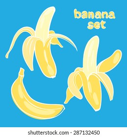 Vector bananas in different forms in the style of doodle