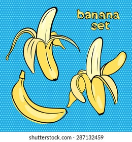 Vector bananas in different forms in the style of doodle