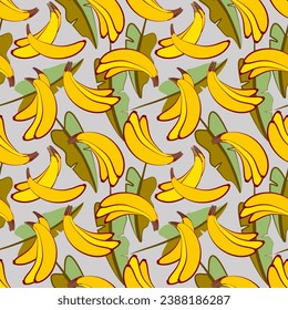 Vector - Bananas with leaves, illustation seamless pattern.