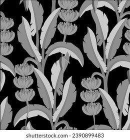 Vector - Bananas with leaves, illustation seamless pattern.