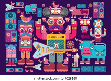 vector band and musicians sticker pattern 