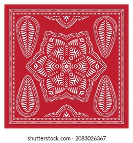 Vector Bandana Shawl, Tablecloth Fabric Print, Silk Neck Scarf, Kerchief Design, Ornament Paisley, Square Pattern.
