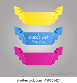 Vector Bands Set. Yellow Ribbon. Pink Ribbon. Blue Ribbon. Pale colors. Ribbons Set. vector Illustration EPS10.