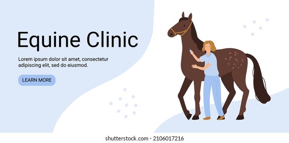 Vector Baner, Equine Veterinarian Woman Performing Vaccination Of Horse