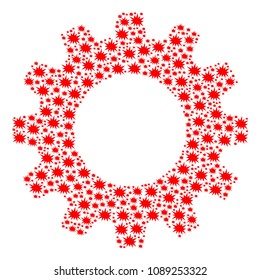 Vector bang icons are composed into cogwheel collage. Machinery design concept constructed from bang components.
