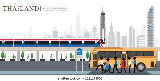 vector of Bangkok city, Rush hour in the city, Public transport