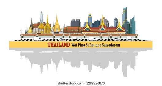 Vector Bangkok, Thailand and Phra Kaew Temple