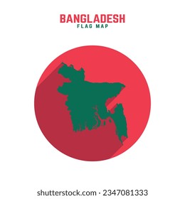 Mapa de la bandera de Bangladesh vectorial con efecto de sombra Ilustración vectorial en fondo blanco aislado.