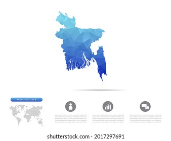 Vector Bangladesh map blue polygon triangle mosaic for presentation. Creative concept for infographic.