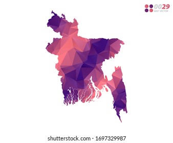 Vector de Bangladesh mapa mosaico multicolor de triángulo rojo polígono con fondo blanco. degradado de estilo.
