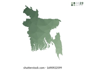 Vector of Bangladesh map green polygon triangle mosaic with white background. style gradient.