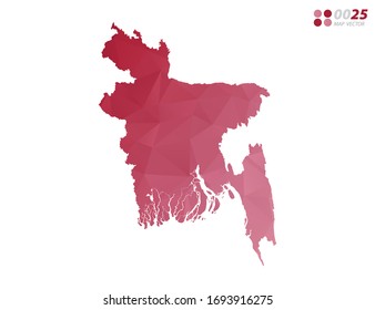 Vector of Bangladesh map red polygon triangle mosaic with white background. style gradient.