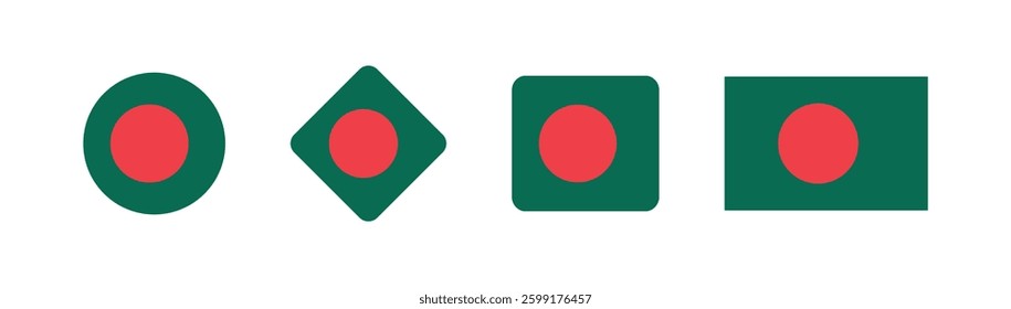 Vector Bangladesh National Flag icon collection. Set of Bangladesh Flag Icons in Various Shapes.