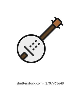 Banjo vectorial, icono de la línea de color plana de guitarra.