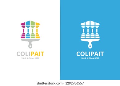 Vector bank and brush logo combination. Column and paintbrush symbol or icon. Unique judge and print logotype design template.