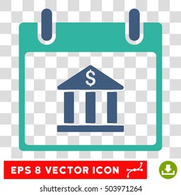 Vector Bank Building Calendar Day EPS vector pictogram. Illustration style is flat iconic bicolor cobalt and cyan symbol on a transparent background.