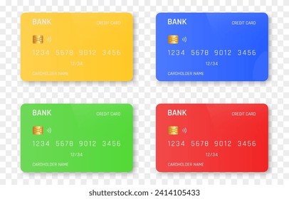 Vector bank card template png. Bank cards with multi-colored designs. Plastic bank card png.