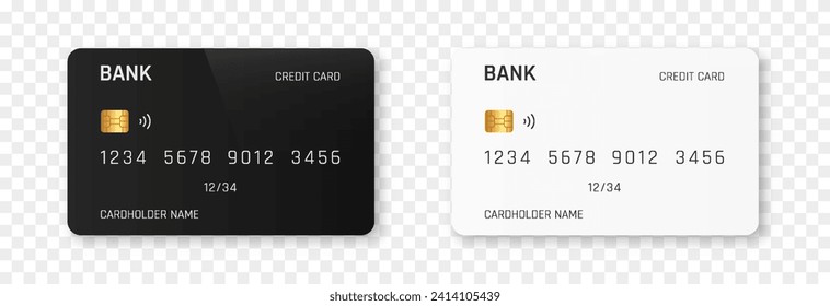 Vector bank card template png. Bank card with black and white design. Plastic bank card png.