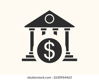 vector bank icon in flat style, featuring a classic building with pillars. Ideal for finance, banking, savings, and investment-related designs.