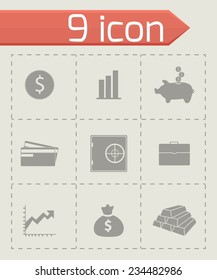 Vector bank icons set on grey background