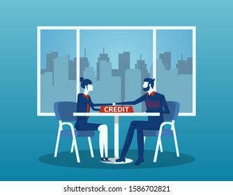Vector of a banker and a clinet, customer having agreement on a bank loan