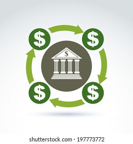 Vector banking symbol, financial system icon. Circulation of money, illustration of money cycle. Banking service concept.