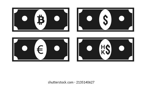 Vector banknote or bills set. Vector isolated editable illustration set