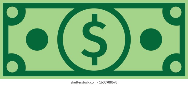 Vector banknote. Green dollar banknote illustration, with simplified shapes.