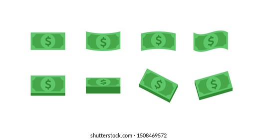 Vector banknote money flat illustration. Set of differnt dollar icon shape isolated on white background. Design element for banner, banking, payment, website. Concept of price, financial transaction.