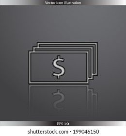 Vector banknotes with dollar sign web flat icon.