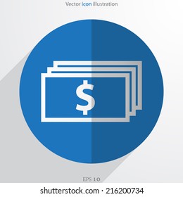 Vector banknotes with dollar sign web flat icon.