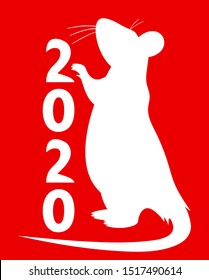 Vector banner  2020 new year of rat with silhouette and numbers