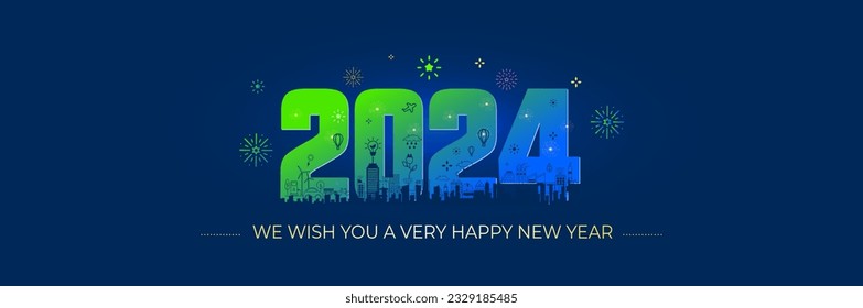 Vector banner of 2024 new year creative concept. Futuristic green eco technology with innovative business and science creative concept design.