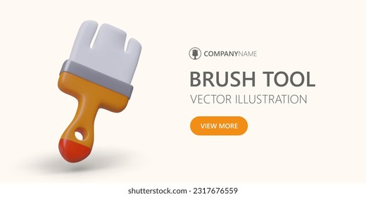 Vector banner with 3D paint brush. Advertisement for painting services. Repair and construction. Poster with place for text, logo. Template for web design with button