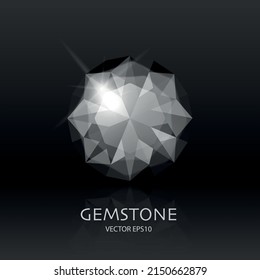 Pancarta vectorial con 3d Gemstone transparente negro realista, diamante, cristal, rhinestones cerrados en negro. Concepto jovial. Plantilla de diseño, cliente