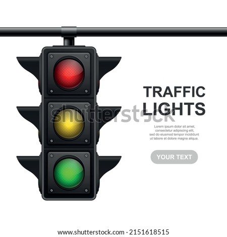 Vector Banner with 3d Realistic Detailed Road Traffic Lights IconIsolated. Safety Rules Concept, Design Templete. Stoplight, Traffic Lights Template