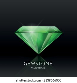 Vektorbanner mit 3D-realistischem, transparentem Edelstein, Diamant, Kristall, Rhinestones, Nahaufnahme auf Schwarz. Jewerly Concept. Design-Vorlage, Clipart-Kunst. Seitenansicht
