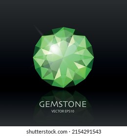 Pancarta vectorial con 3d Gemstone Verde Transparente Realista, Diamante, Cristal, Esmeralda, Rhinestone Closeup on Black. Concepto jovial. Plantilla de diseño de Gem, Clipart