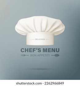 Vector Banner with 3d Realistic White Chef Hat, Toque. Cook, Baker Chef Cap Design Template. Bakery, Restaurant, Kitchen Uniform. Cotton Hat, Professional Clothes