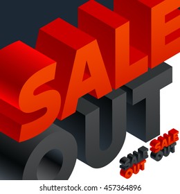Vector banner with 3D volume letters. Three dimensional isometric text Sale out