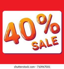 Vector banner "40% sale". Isolated tag. Price Discount Sticker. Sale Red Illustration. Discount Offer. Price Label.