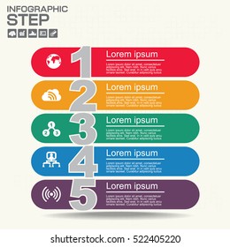 Vector banner with 5 steps, parts, options. Template for business infographics with the set of flat icons and design elements.