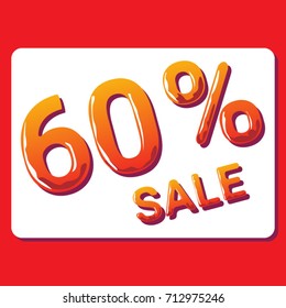 Vector banner "60% sale". Isolated tag. Price Discount Sticker. Sale Red Illustration. Discount Offer. Price Label.