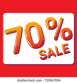 Vector banner "70% sale". Isolated tag. Price Discount Sticker. Sale Red Illustration. Discount Offer. Price Label.