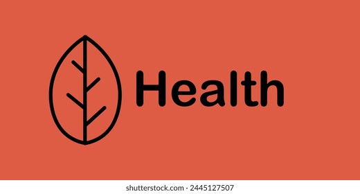 Vector banner about health on a red background. A leaf icon, a symbol of eco-food. Take care of your health. Vector banner. Graphic design in EPS 10 format
