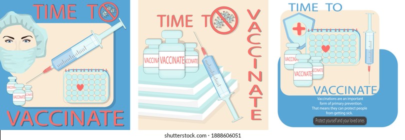 Vector banner about vaccination. Vaccination concept. Vaccination against the vaccine. Health care and security. Medical treatment. 