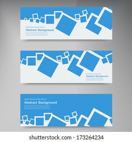 Vector  banner. Abstract blue brochure card and squares