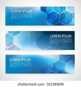 Vector Banner Abstract geometric background. Template brochure design. Blue hexagon shape